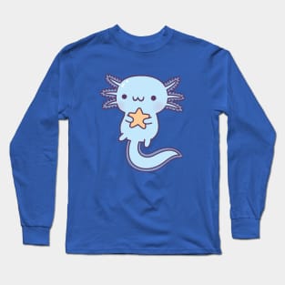 Cute Blue Axolotl Hugging Star Long Sleeve T-Shirt